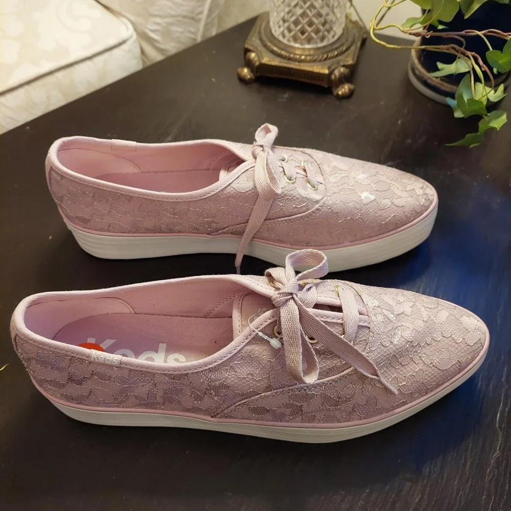 NEW! Keds Women's Point Lace Celebrations Platform Lace-up Pink Sneakers Sz 9.5